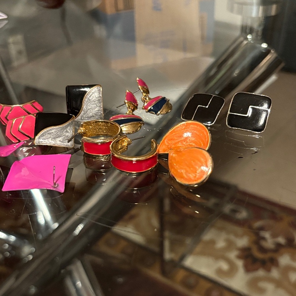 Colorful Earring Set with Red, Orange, and Pink Accents Vintage Enamel Earrings